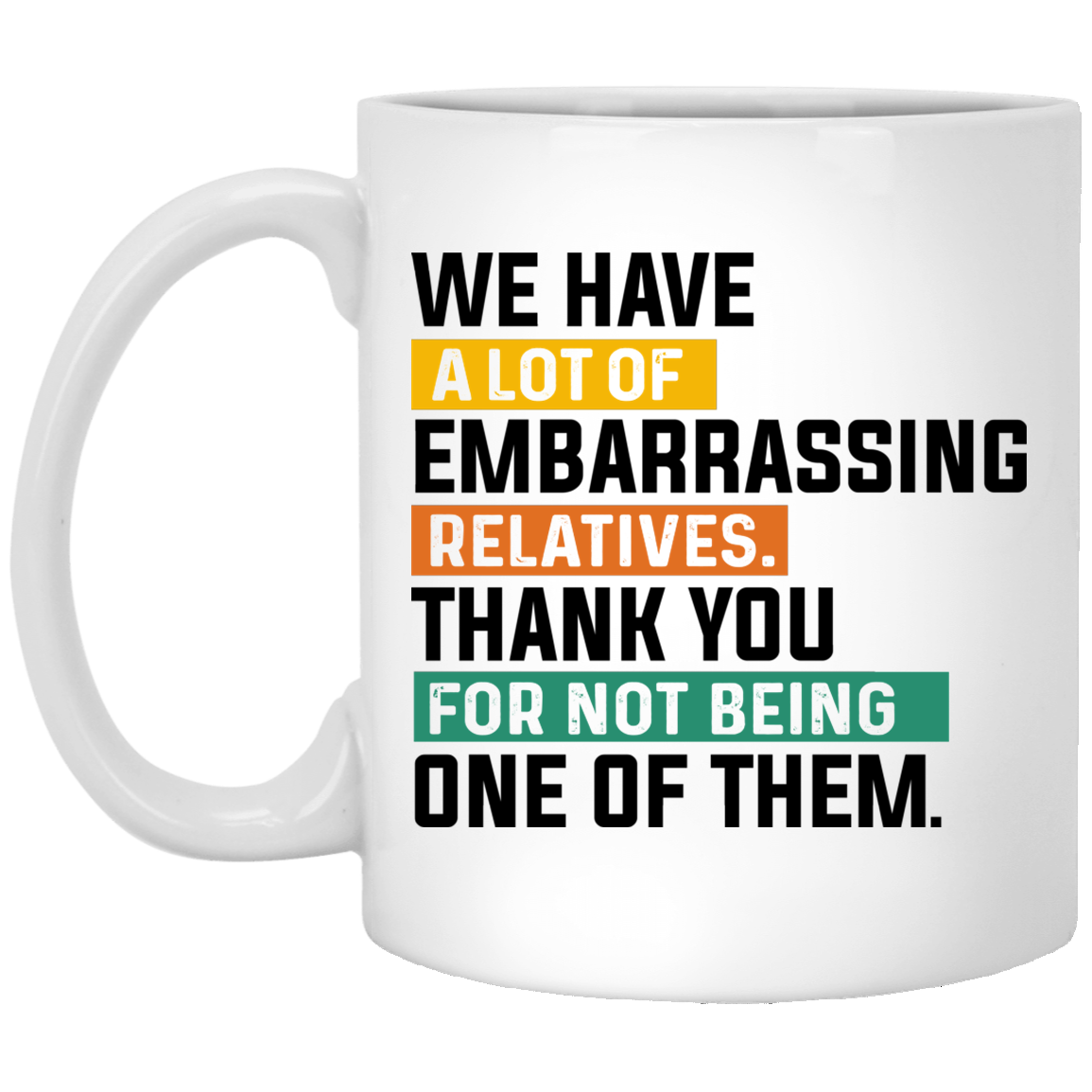 Thanks For Not Being Embarrassing Relative Ceramic Coffee Mug - Beer Stein -Water Bottle - Color Changing Mug, White, 11 oz. White Mug
