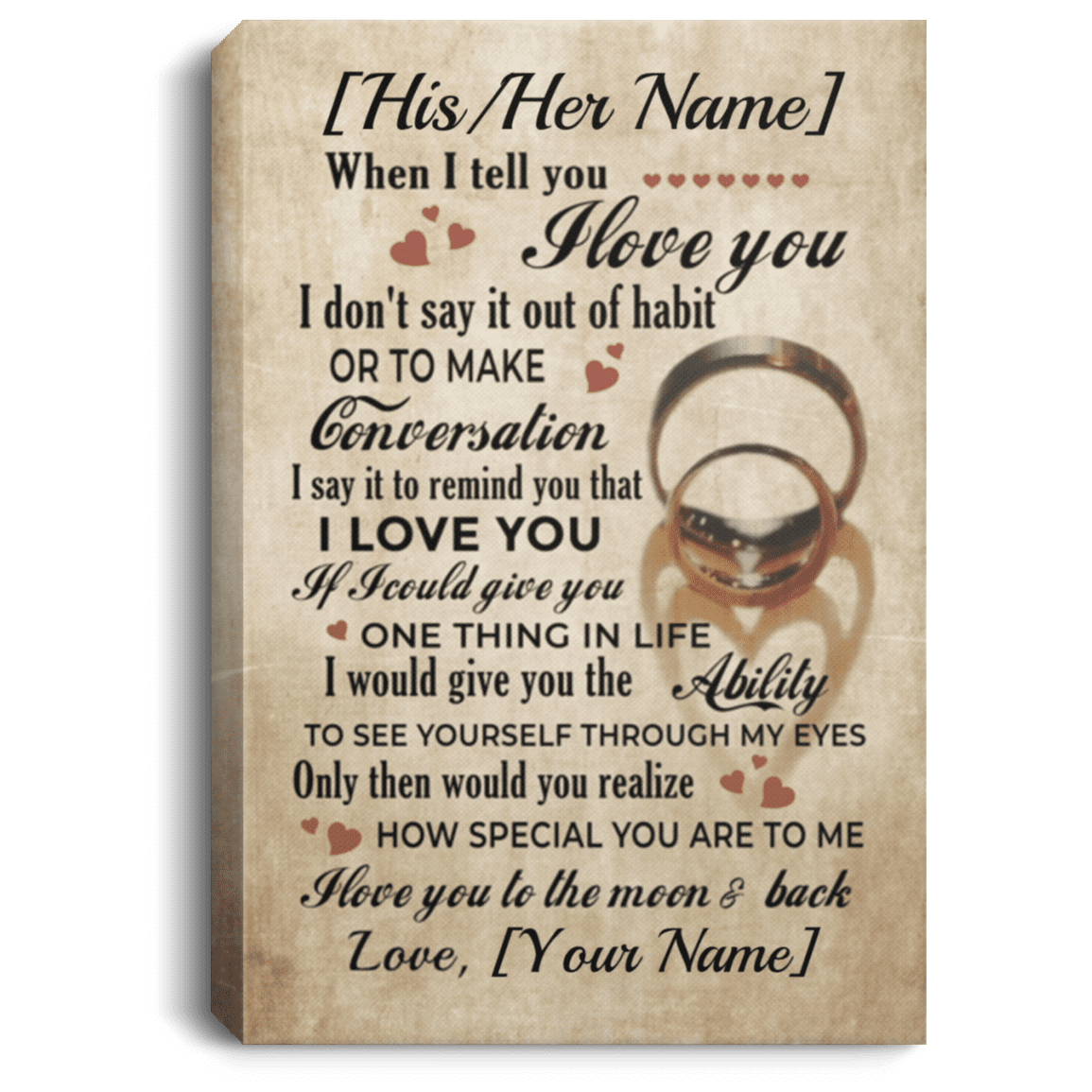 Personalized When I Tell You I Love You I Don't Say It Out Of Habit Framed Canvas - Unframed Poster, White, 0.75'' Framed Canvas