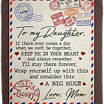 From Mom To My Daughter Keep Me In Your Heart Fleece Blanket - Premium Sherpa Blanket - Woven Blanket, White, Cozy Plush Fleece Blanket - 50x60