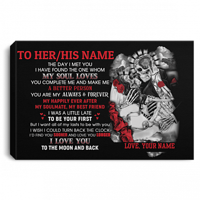 I Love You To The Moon And Back Skull Couple Personalized Canvas Prints With Name Unframed Poster Home Decor, White, 0.75'' Framed Canvas