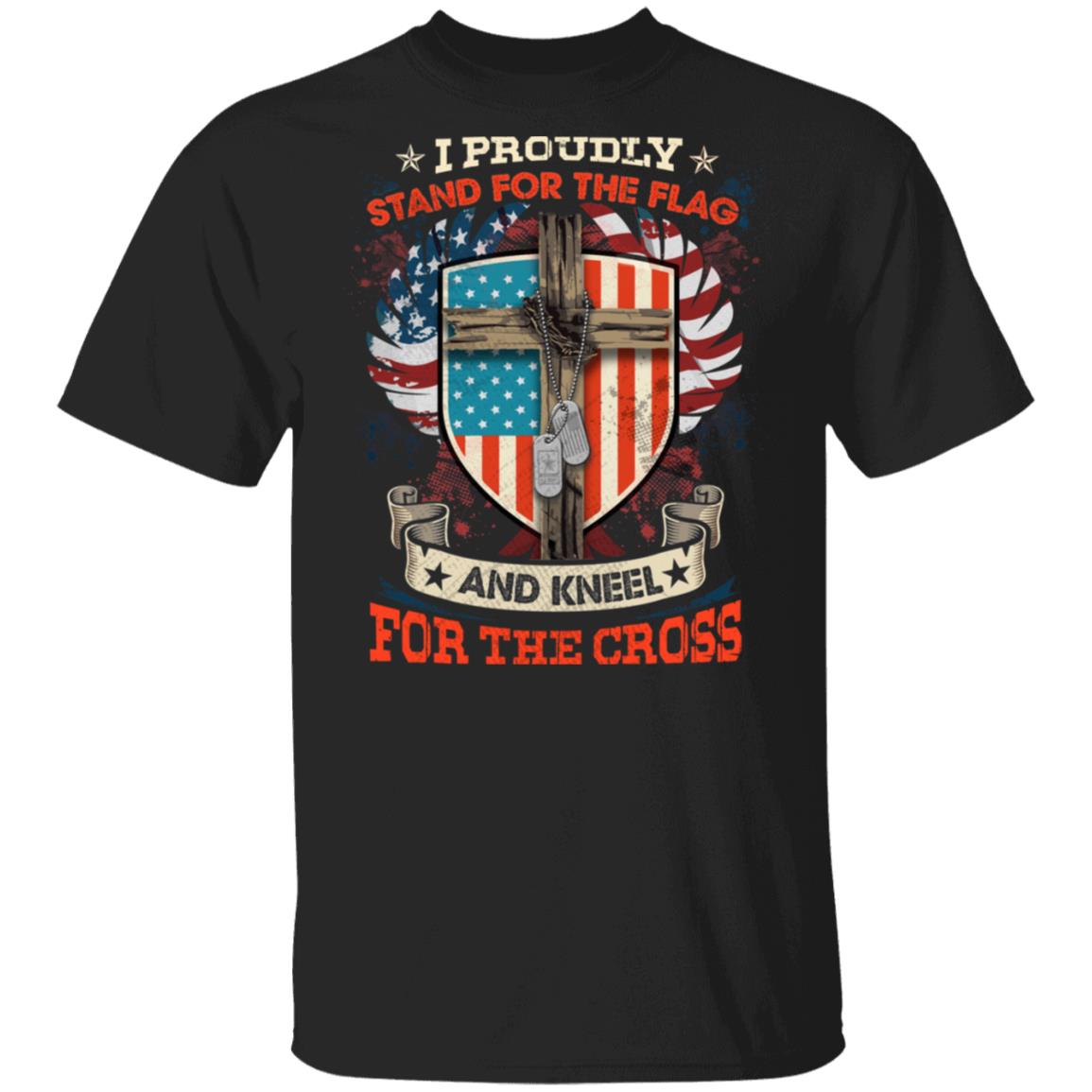 I Proudly Stand For The Flag Kneel For The Cross Dog Tag T-shirt, Black, Unisex T-Shirt