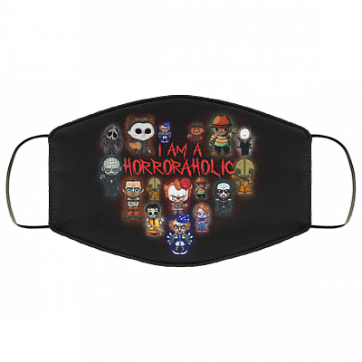 I Am A Horroraholic Horror Movies Lover Characters Washable Reusable Custom – Printed Cloth Face Mask Cover, Black, Cloth Face Cover