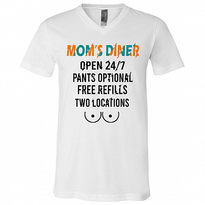 Mom's Diner Breastfeeding 24/7 Nursing Top Motherhood Mom Life Light T-shirt - V-Neck Tee, White, V-Neck T-Shirt