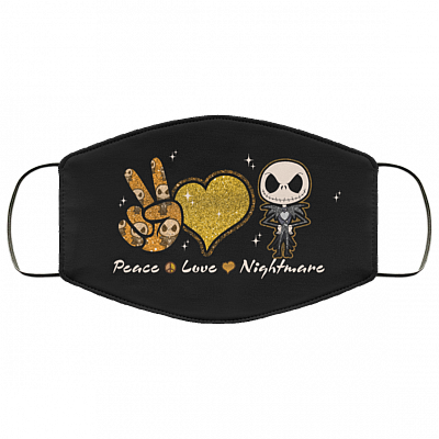 Peace Love Nightmare Washable Reusable Custom – Printed Cloth Face Mask Cover, White, Cloth Face Cover