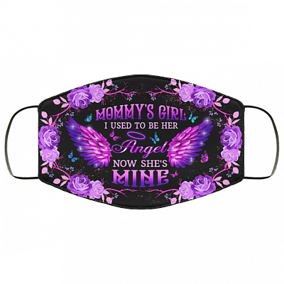 Mommy's Girl I Used To Be His Angel Now He's Mine Washable Reusable Custom - Printed Cloth Face Mask Cover, White, Cloth Face Cover