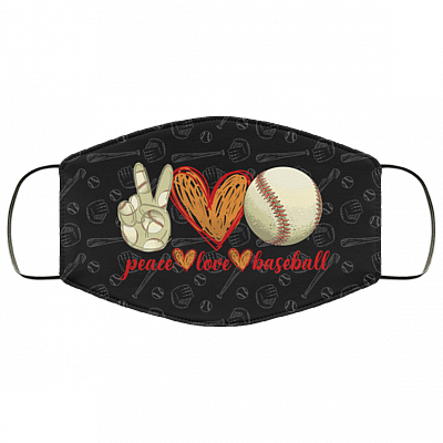Love Peace Baseball Washable Reusable Custom – Printed Cloth Face Mask Cover - Baseball Lovers Facemask, White, Cloth Face Cover