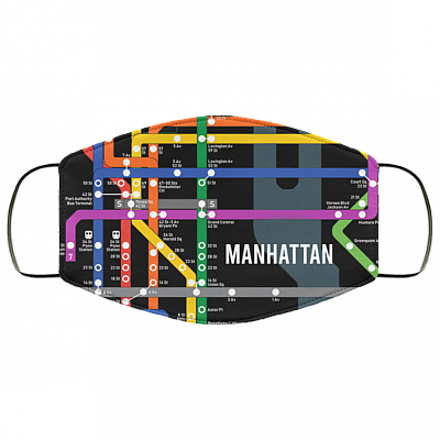 NYC Manhattan Subway Map Washable Reusable Custom – Printed Cloth Face Mask Cover, White, Cloth Face Cover