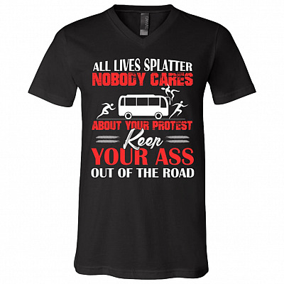 All Lives Splatter T- Shirt - Funny School Bus Shirt, Black, V-Neck T-Shirt