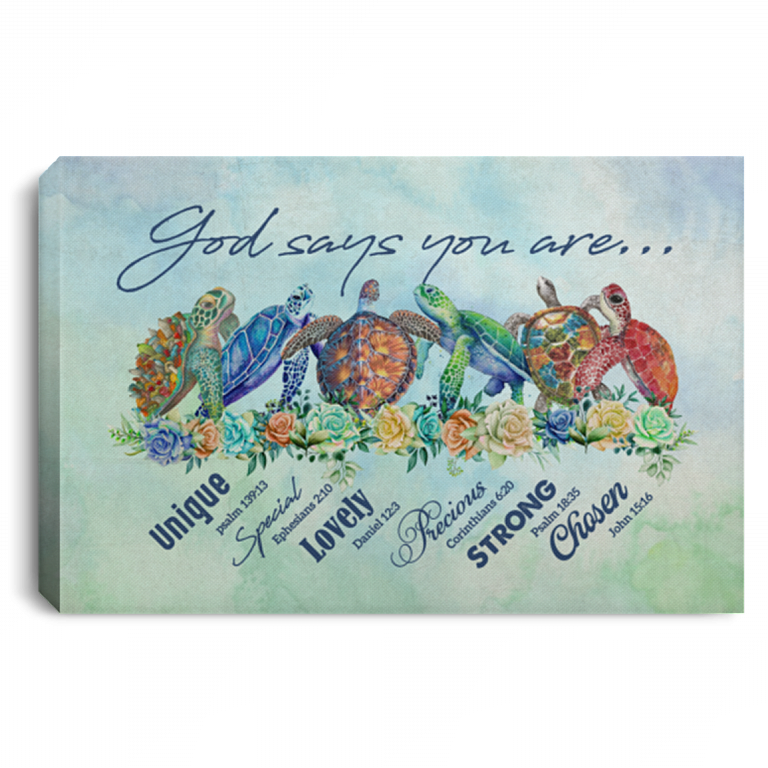 Ocean Turtles Words Saying Canvas | God Says You Are Strong Turtle Sea ...