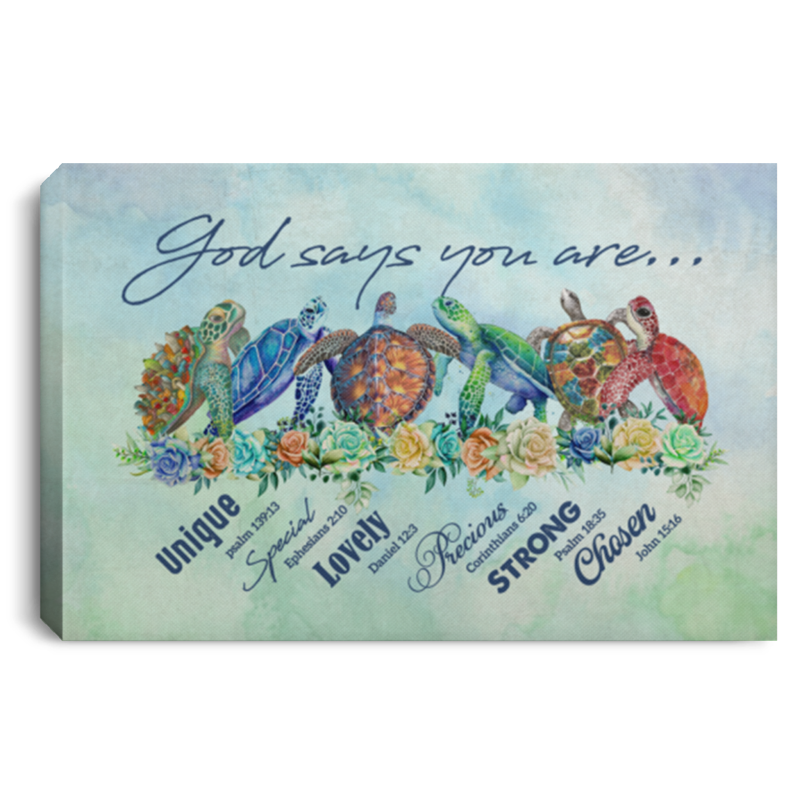 God Says You Are Strong Turtle Sea Ocean Words Framed Canvas Unframed Poster - Cool Ocean Turtles Wall Art, White, 0.75'' Framed Canvas