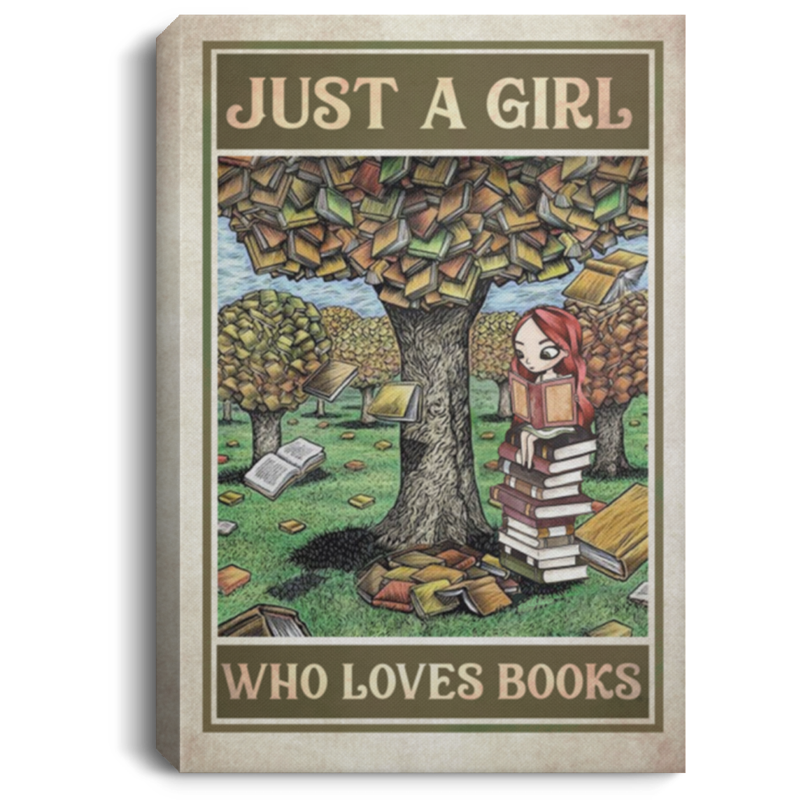 Just A Girl Who Loves Books Gallery Wrapped Framed Canvas Prints - Unframed Poster - Home Decor Wall Art, White, 0.75'' Framed Canvas