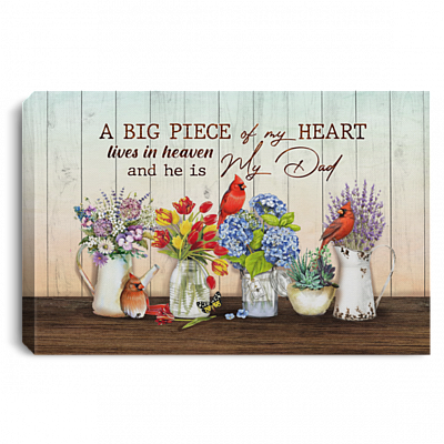 A Big Piece Of My Heart Lives In Heaven And He Is My Dad Gallery Wrapped Framed Canvas - Unframed Poster, White, 0.75'' Framed Canvas