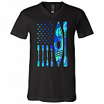 Kayak Us Flag T-Shirt - Funny Kayak Shirt, Black, V-Neck T-Shirt