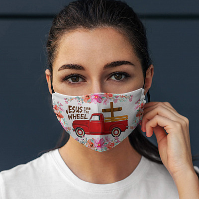 Alternative view of Jesus Take The Wheel Face Mask - Jesus Washable Reusable Custom – Printed Cloth Face Mask Cover