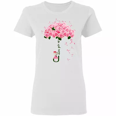 Never Give Breast Cancer Up T-Shirt - Breast Cancer Awareness Shirt, White, Ladies T-Shirt