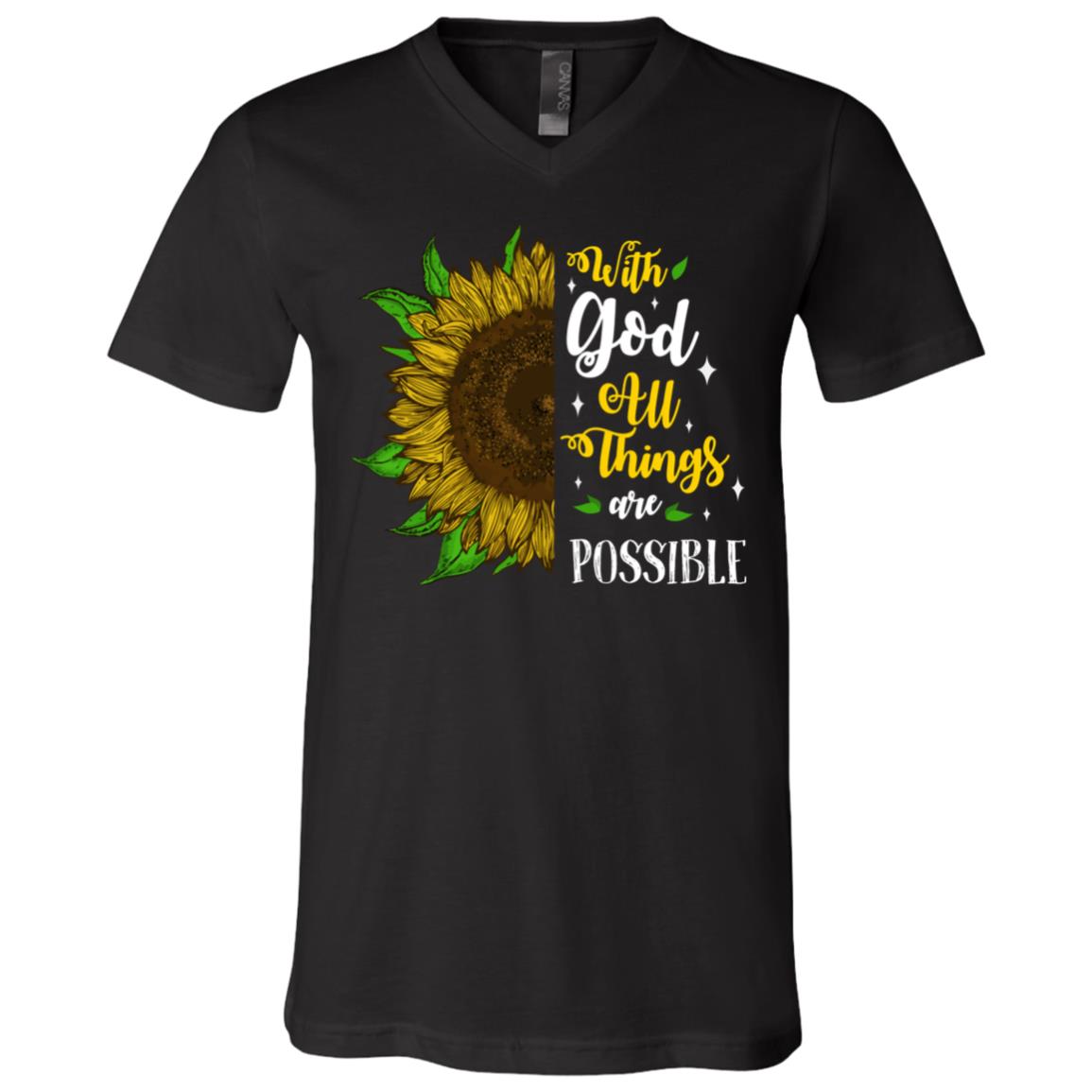 With God All Things Are Possible T-Shirt - V Neck, Black, V-Neck T-Shirt
