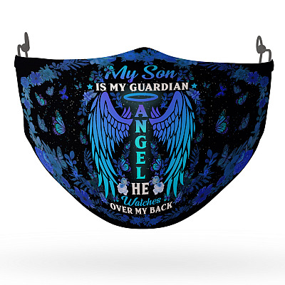 Alternative view of My Son Is Guardian He Watch Me Over My Back Blue Washable Reusable Custom – Printed Cloth Face Mask Cover