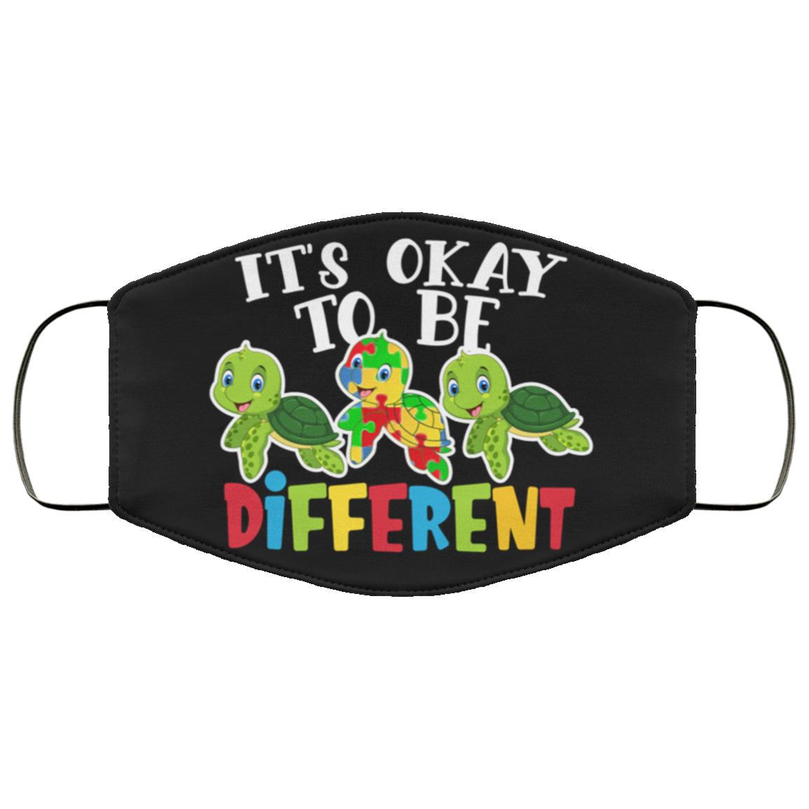 It Is Ok To Be Different Puzzle Piecce Turtle Washable Reusable Custom - Printed Cloth Face Mask Cover, White, Cloth Face Cover