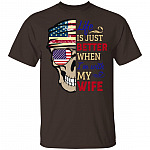Life Is Just Better When I'm With My Wife Skull American Flag T-Shirt - Wife Memorial Gifts, Dark Chocolate, Unisex T-Shirt
