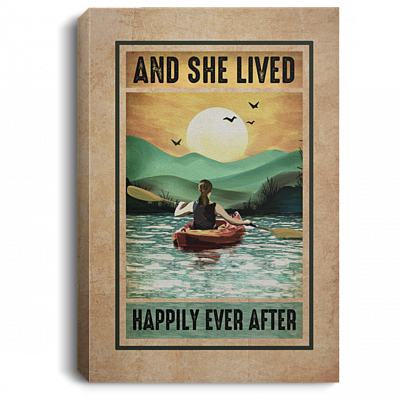 Kayak And She Lived Happily Ever After Gallery Wrapped Framed Canvas Prints - Unframed Poster - Decor Wall Art, White, 0.75'' Framed Canvas