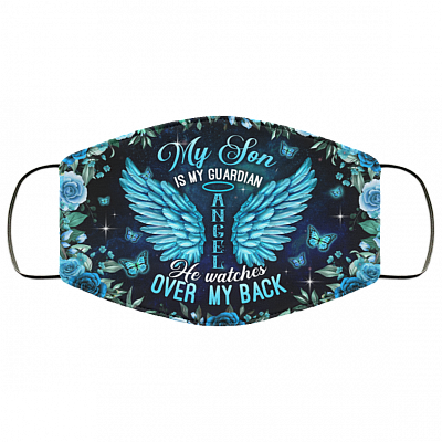 My Son Is My Guardian Angel He Watches Over My Back Washable Reusable Custom - Printed Cloth Face Mask Cover, White, Cloth Face Cover