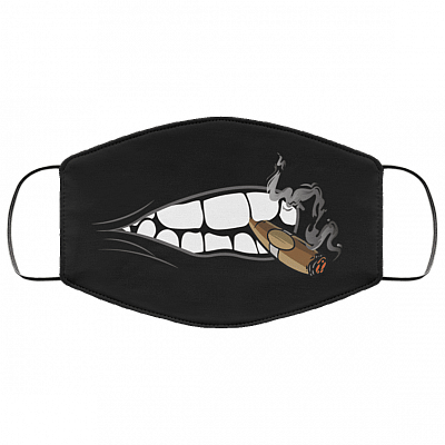 Mouth and Cigar Sarcastic Novelty Washable Reusable Custom – Printed Cloth Face Mask Cover, White, Cloth Face Mask