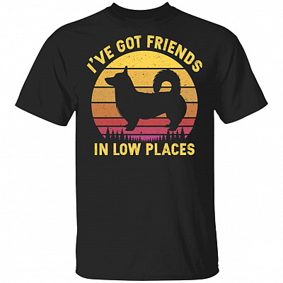 I've Got Friends In Low Places Corgi T-Shirt - Funny Dog Dad Gift Shirt, Black, Unisex T-Shirt