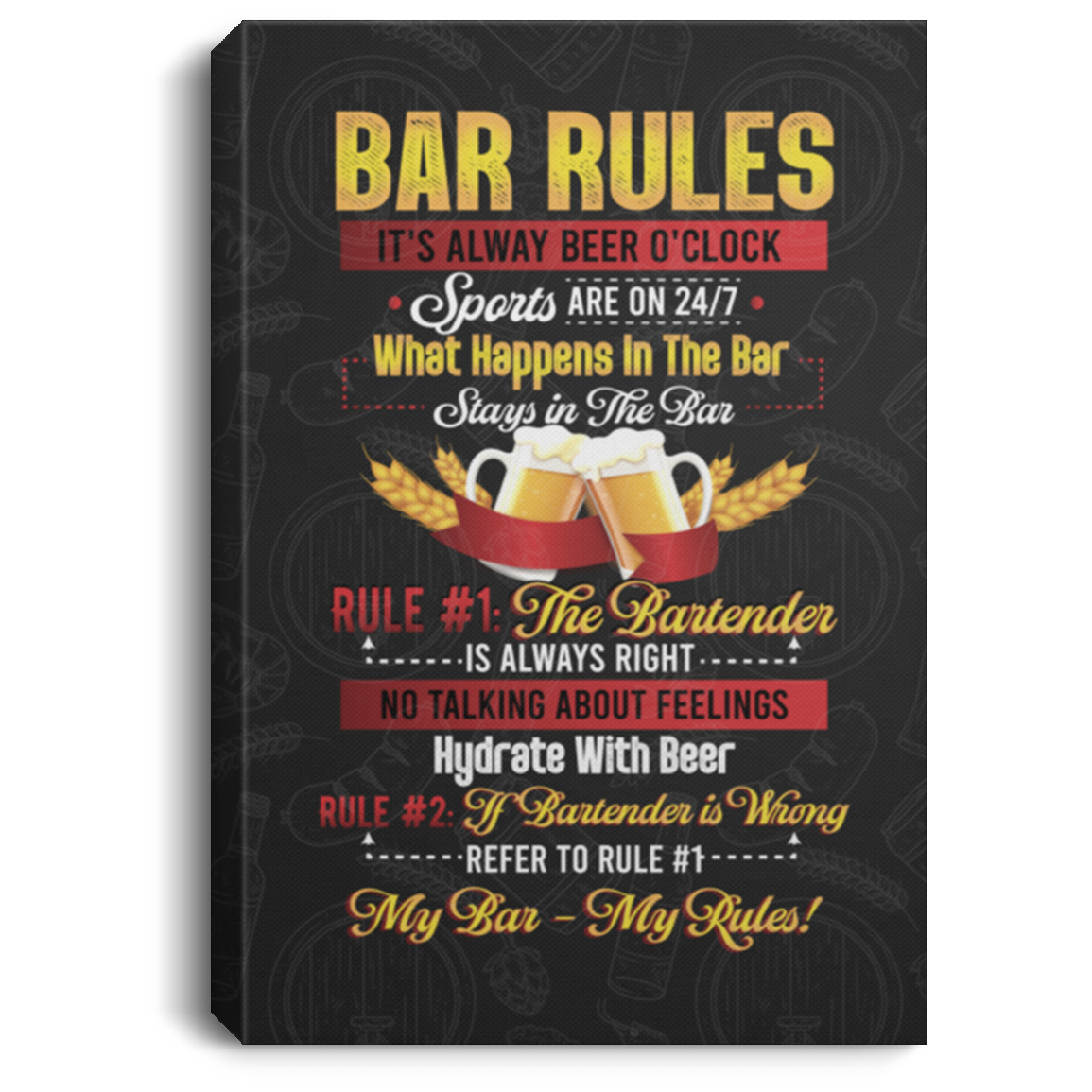 Bar Rules Sign Bar Rules Sign It's Alway Beer O'clock Bar Home Kitchen Canvas CubeBik