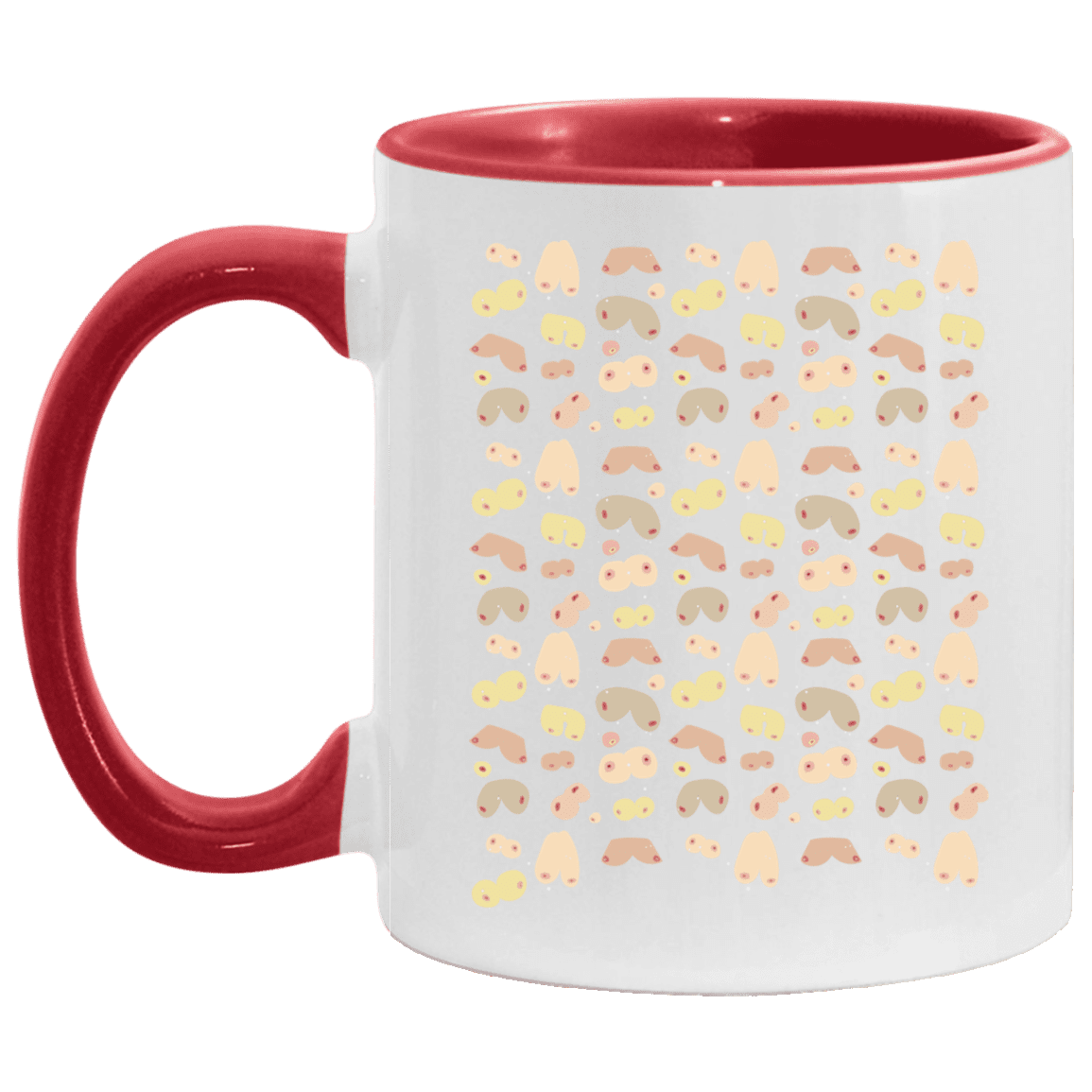 Feminist Art Boob Ceramic Coffee Mug - Body Positive Gifts Mug, White/Red, 11 oz. Accent Mug
