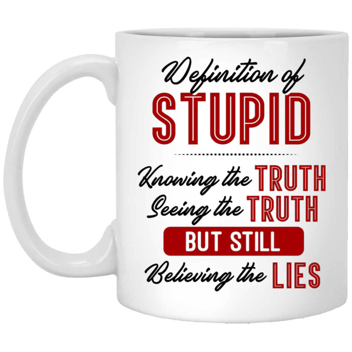 Definition Of Stupid Knowing The Truth Ceramic Coffee Mug - Beer Stein - Water Bottle - Color Changing Mug, White, 11 oz. White Mug