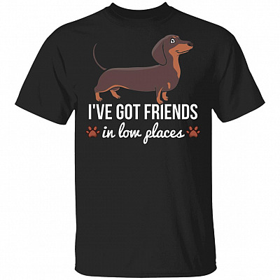 Ive Got Friends In Low Places T-Shirt - Funny Dachshund Shirt, Black, Unisex T-Shirt