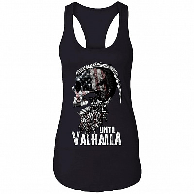 Until Valhalla Tank Top Viking Tank Top - Skull American Flag Tank Top - Norse Viking Cotton Tank Top Tee - Ladies Racerback Tank, Black, Ladies Racerback Tank
