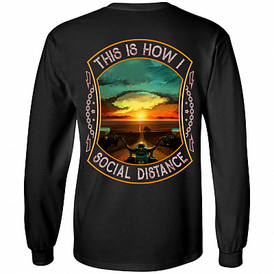 This Is How I Social Distance Motorcycle Print on Back Hoodie - Sweatshirt - Long Sleeve Shirt, Black, Long Sleeve