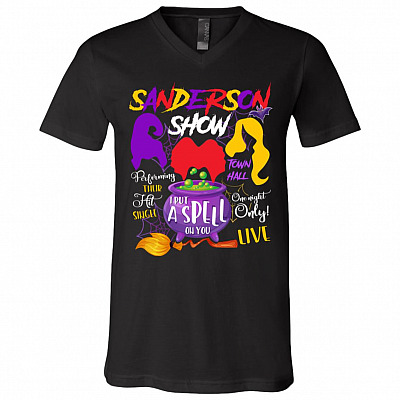 Sanderson Show I Put a Spell on You One Night Only Sanderson Witch Sisters T-Shirt - V Neck, Black, V-Neck T-Shirt
