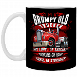 I'm a Grumpy Old Trucker My Level of Sarcasm - Your Level of Stupidity Ceramic Coffee Mug - Beer Stein, Black, 11 oz. White Mug