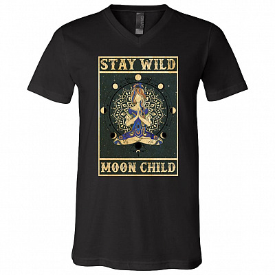 Stay Wild Moon Child Namaste Yoga Lady T-Shirt - V-Neck Shirt, Black, V-Neck T-Shirt