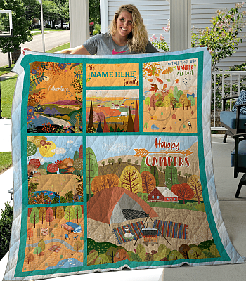 Alternative view of Personalized Family Name Happy Campers Fleece Blanket - Camping Gifts Premium Sherpa Blanket