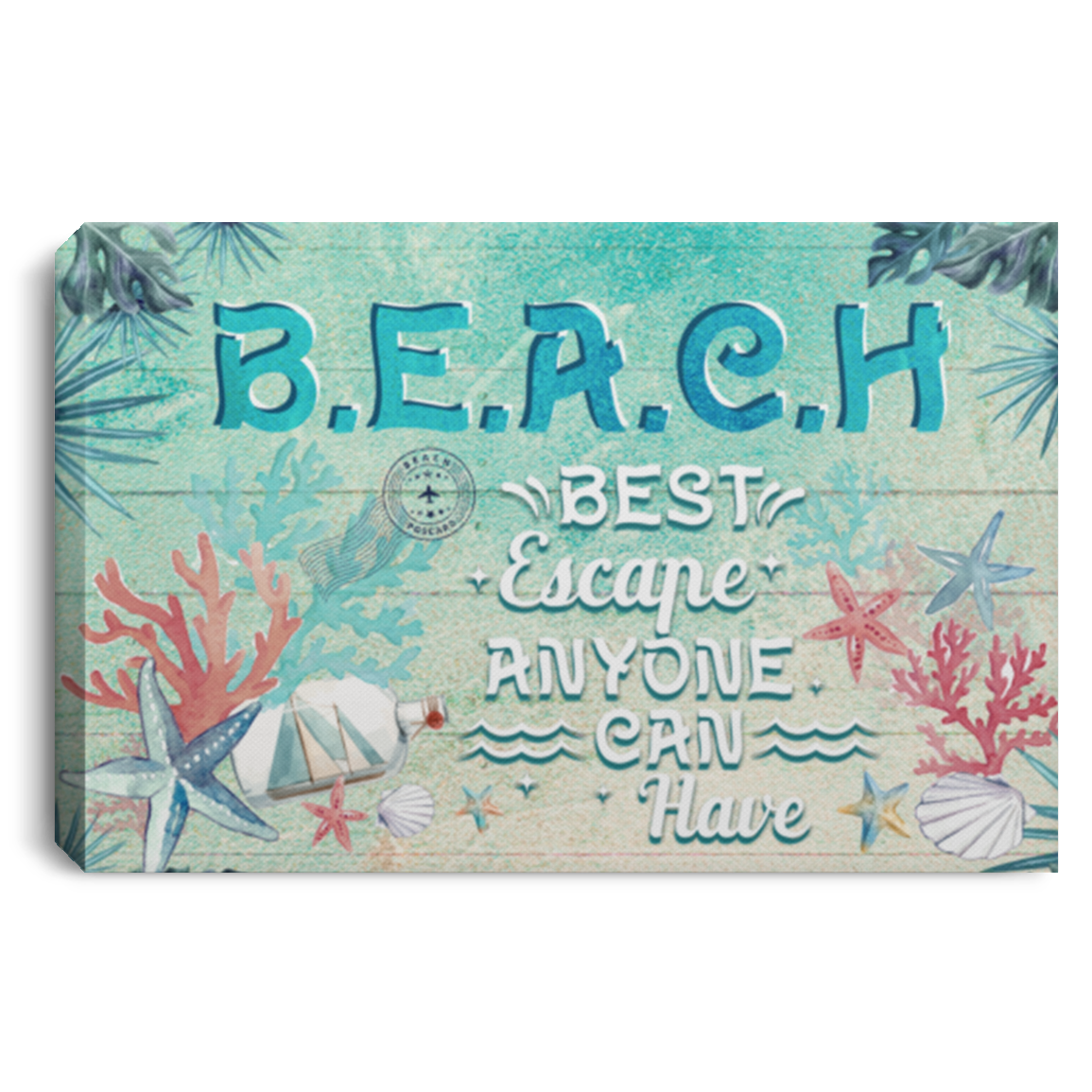 Beach Best Escape Anyone Can Have Quote Wrapped Framed Canvas Prints - Unframed Poster, White, 0.75'' Framed Canvas
