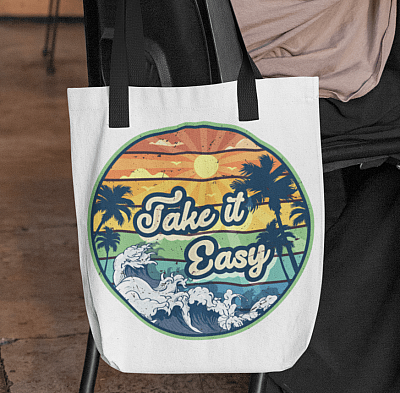 Alternative view of Take Easy Over Print Tote Bag - Shoulder Bag - Reusable Grocery Shopping Bag