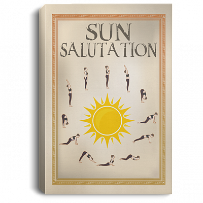 Surya Namaskar Sun Salutation Yoga Pose Gallery Wrapped Framed Canvas Prints – Unframed Poster, White, 0.75'' Framed Canvas