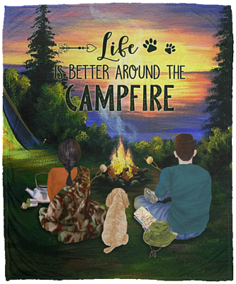 Life Is Better Around The Campfire Fleece Blanket - Camping Lover Premium Sherpa Blanket - Woven Blanket, White, Cozy Plush Fleece Blanket - 50x60