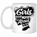 Girls Should Never Be Afraid To be Smart Girl Power Book Lover Ceramic Coffee Mug - Travel Bottle, White, 11 oz. White Mug