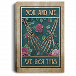 You And Me We Got This Floral Skulls Couple Hand In Hand Framed Canvas Unframed Poster Home Decor Wall Art, White, 0.75'' Framed Canvas