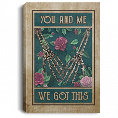 You And Me We Got This Floral Skulls Couple Hand In Hand Framed Canvas Unframed Poster Home Decor Wall Art, White, 0.75'' Framed Canvas