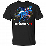 American Flag Dinosaur Shirt - Funny 4th of July T shirt Amerisaurus Tyrannosaurus Rex Shirt, Black, Unisex T-Shirt