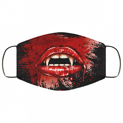 Red Lips Vampire Halloween Mask Washable Reusable Custom – Printed Cloth Face Mask Cover, White, Cloth Face Cover
