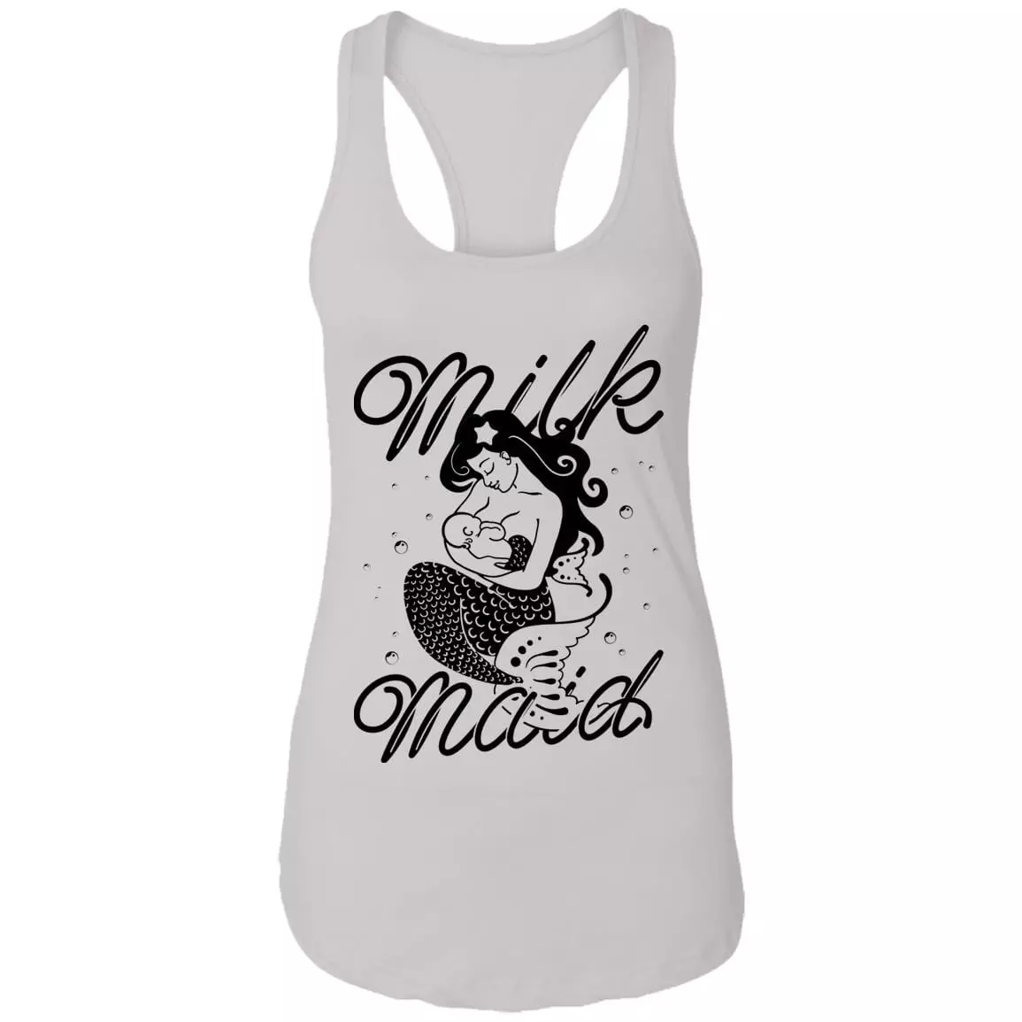 Milk Maid Breastfeeding Funny Mom Mermaid Momlife Motherhood Light Cotton Tank Top - Racerback Tank, White, Ladies Racerback Tank