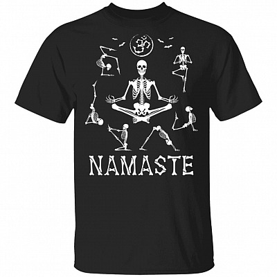 Namaste Skeleton Om Skull Yoga T-Shirt - Funny Halloween Woman's Yoga Tee Shirt, Black, Unisex T-Shirt