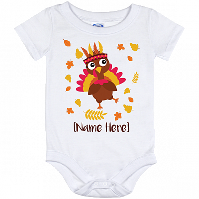 Personalized Little Thanksgiving Turkey Baby Onesie - Baby Infant Bodysuit - Cute Newborn Thanksgiving Gift, White, Baby Onesie - 12 Month