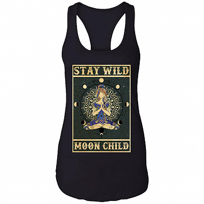 Stay Wild Moon Child Namaste Yoga Lady Cotton Tank Top Tee - Ladies Racerback Tank, Black, Ladies Racerback Tank